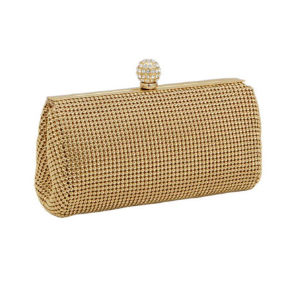 BNWT Whiting & Davis Gold Crystal Ball Clutch